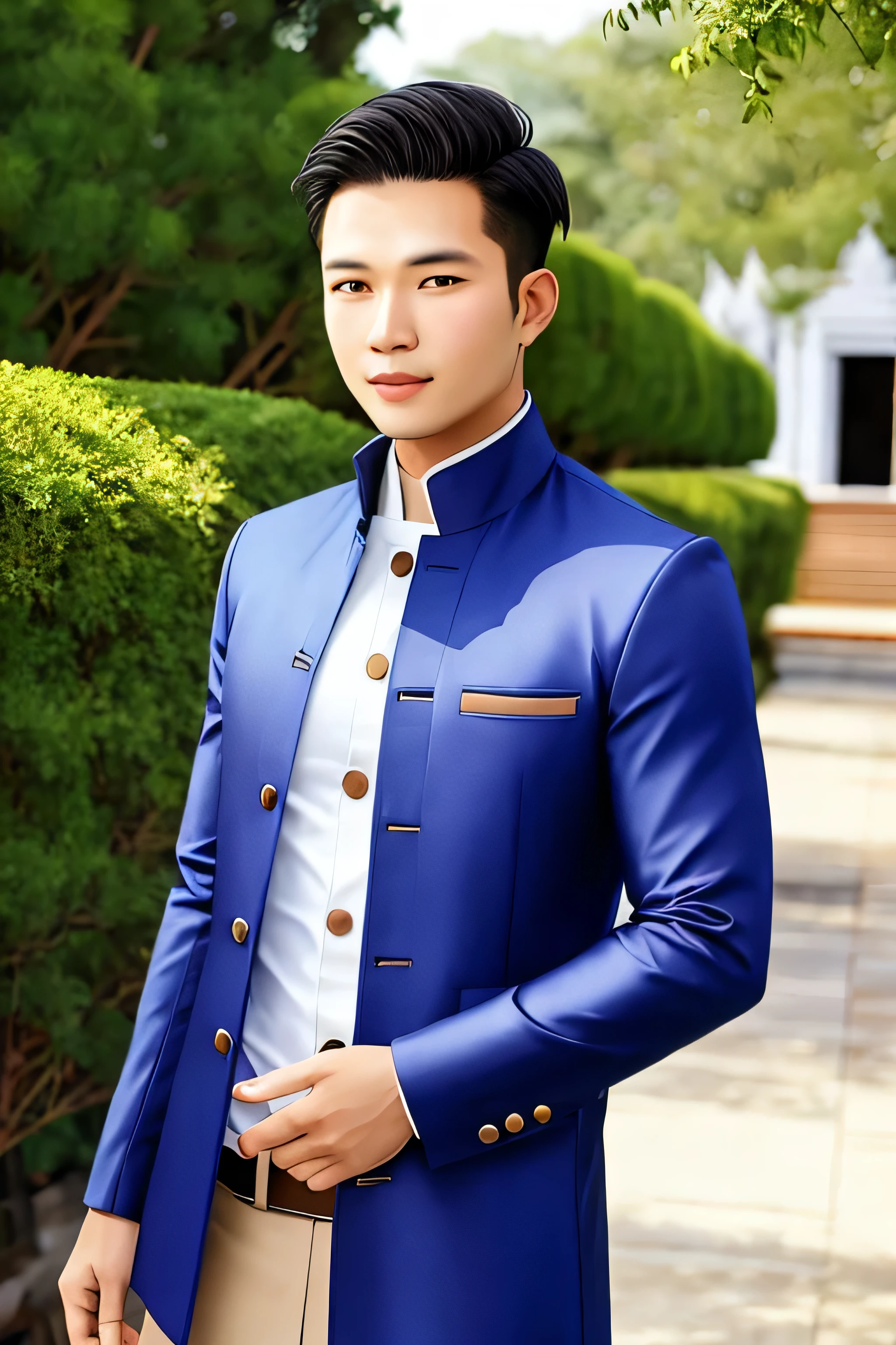 Cambodian men wearing outerwear full body