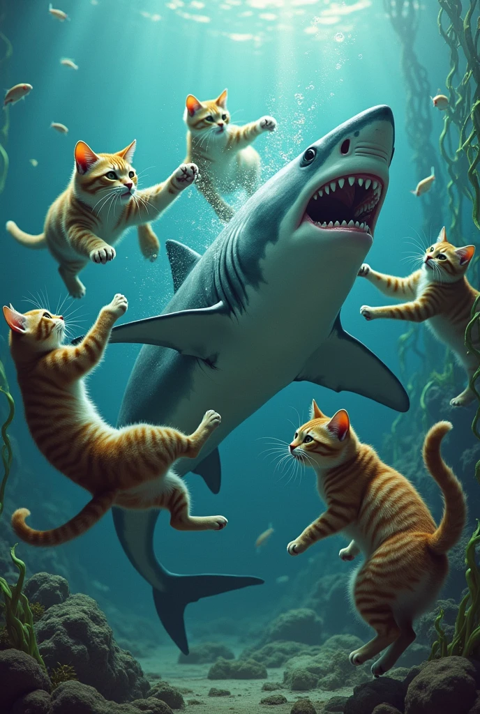 Cats destroy shark