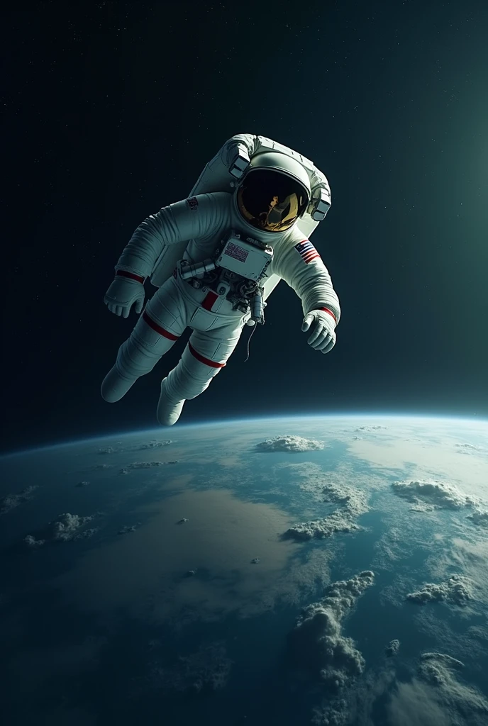 Astronaut floating looking at earth
