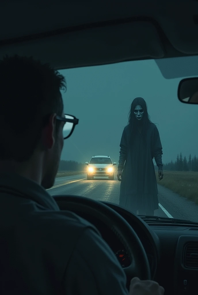 Ghost seating infront off men alone scary in lorry