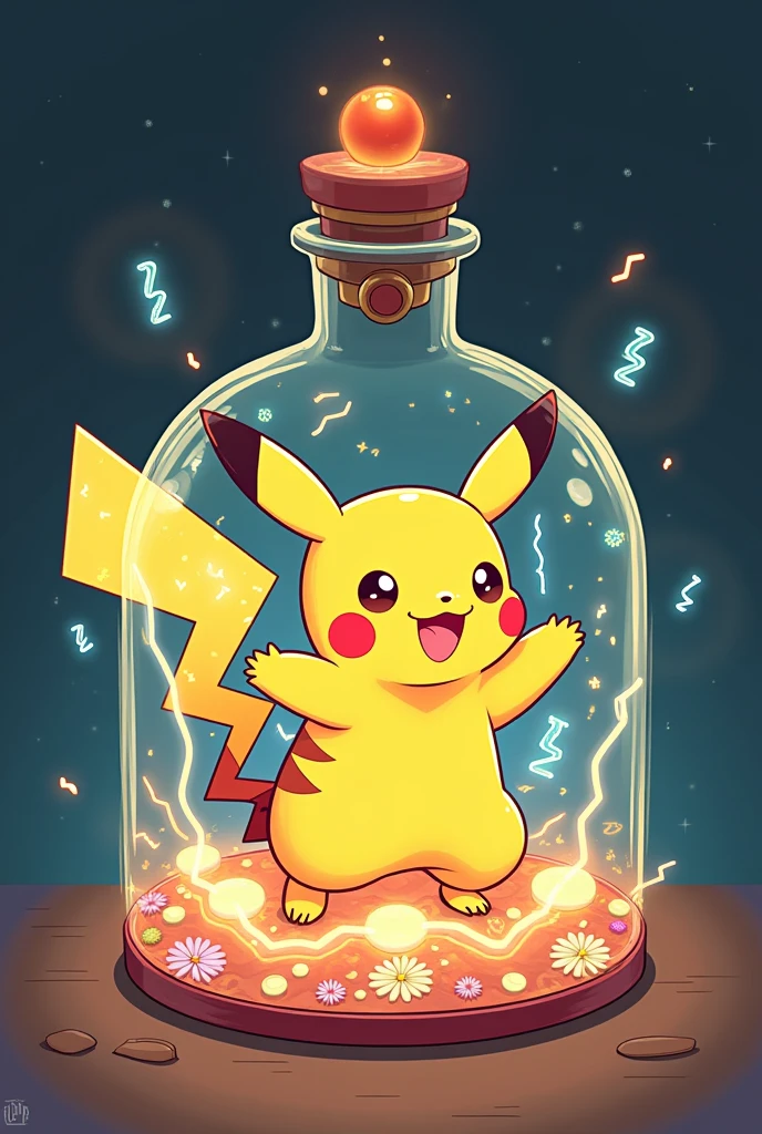 Pokemon Pikachu wishing bottle, Pikachu that generates electricity, Illustration Pokemon, Cyberpunk Pikachu, Pokemon art style, Cute, colorful and adorable, Concept art of Pikachu, 可爱的number艺术, Cute Pokemon style, Cartoon Vitality, Cute mouse Pokémon, 🌺 CG Society, Cute glowing creatures, Luminous Light! number, Pokemon anime style, 可爱细致的number艺术