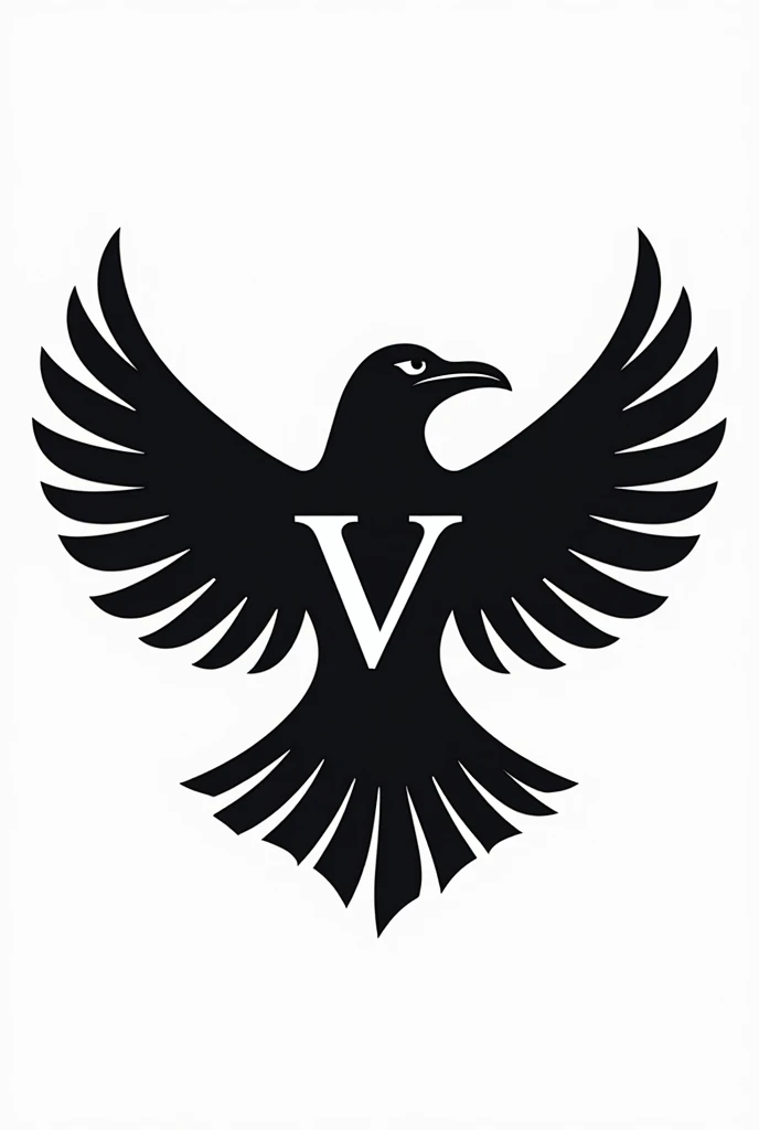 logotype, Crow Drawing , open wings, ancient egypt style, white background, , Roman letter V on chest,  simple modern color, fully body, black circular finish