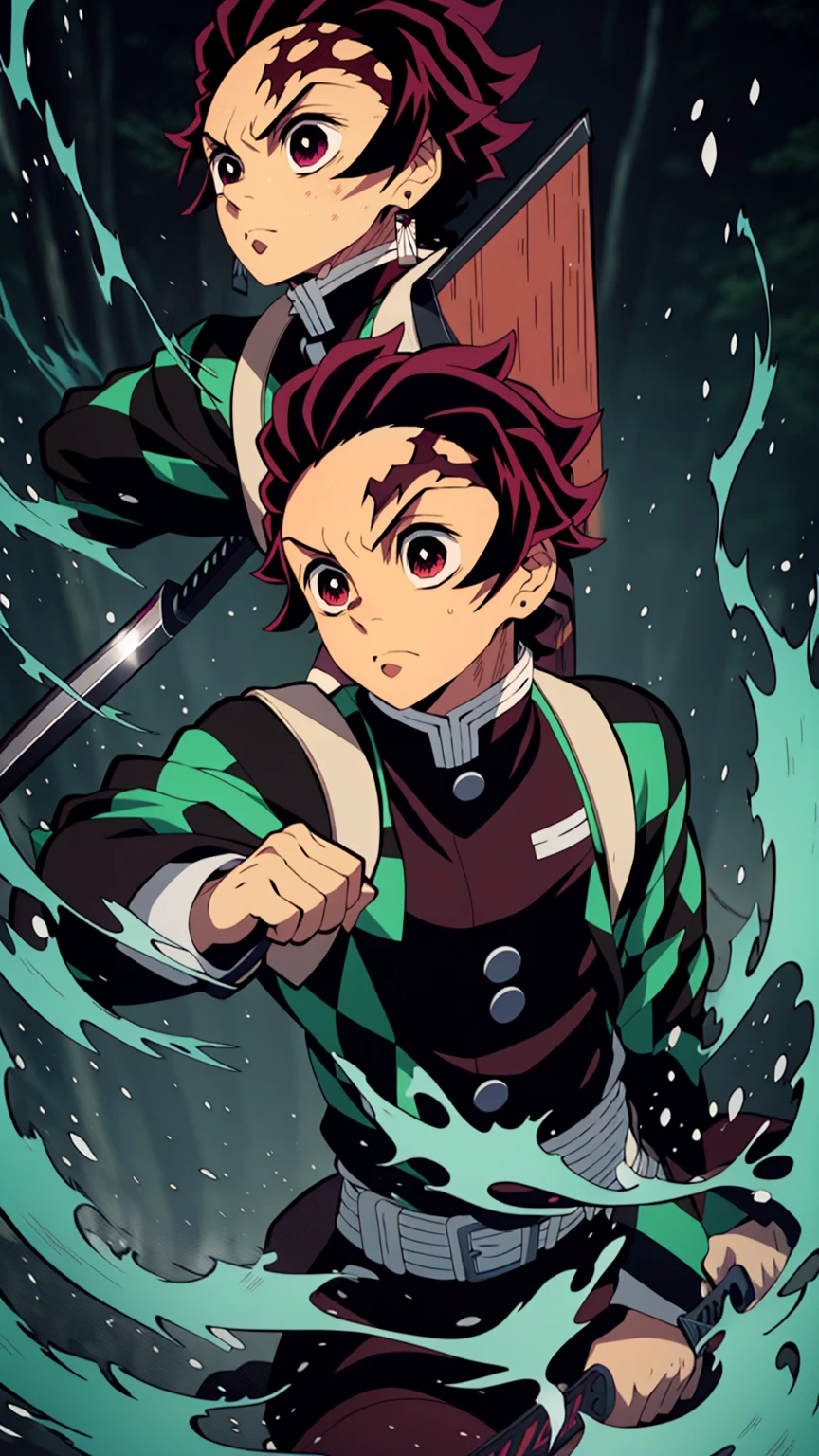 High resolution, Anime Art Wallpapers 8K, A magnificent composition, Fight, Anime character holding a sword against a fire and water background, haze, Cute guy in Demon slayer art, Demon slayer Art Style, Demon slayer ルイ ファンアート, Amazing anime 8k, Demon slayer, anime key art, 4K Manga Wallpapers, Kimetsu no Yaiba, Anime Wallpaper, Ultra-transparent, Super detailed, Very very beautiful, Anime Epic Artwork, Anime Art Wallpapers 8K, Local art