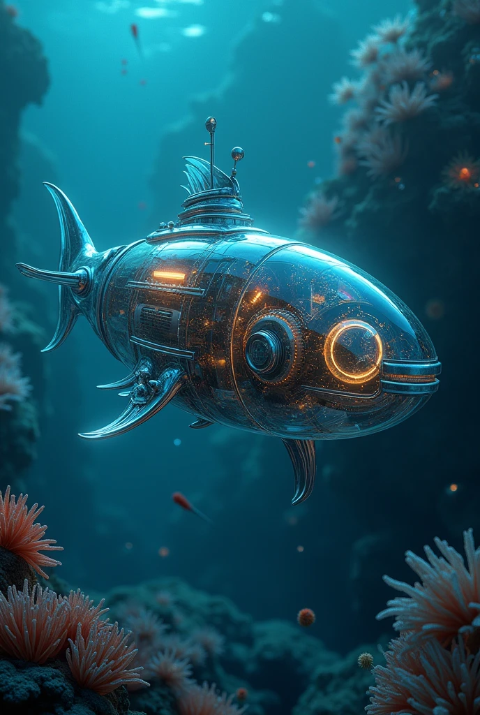 ( perfect anatomy ) High-tech future mechanical bio-bright brass (Mostly transparent design lets you see the inner workings) The head of the big fish is a transparent window(Mechanical big fish ) Steampunk submarine underwater submarine in deep sea futuristic style transparent window(Mostly transparent design lets you see the inner workings)
High level of image quality, Super detailed, submarine, Fantasy science fiction movie surreal scene bioluminescent basket fluorescent (Mechanical big fish )Dark blue deep seabed, various long magical seaweeds, soft-feeling sea anemones, ethereal mysterious creatures, intricate dynamic close-up background, Delicate and surreal science fiction art aesthetic light and shadow movie special effects high resolution image surreal texture high resolution,
Digital painting, Delicate and dynamic rendering, super high quality, masterpiece, Super detailed, Highest quality animation style high definition presentation