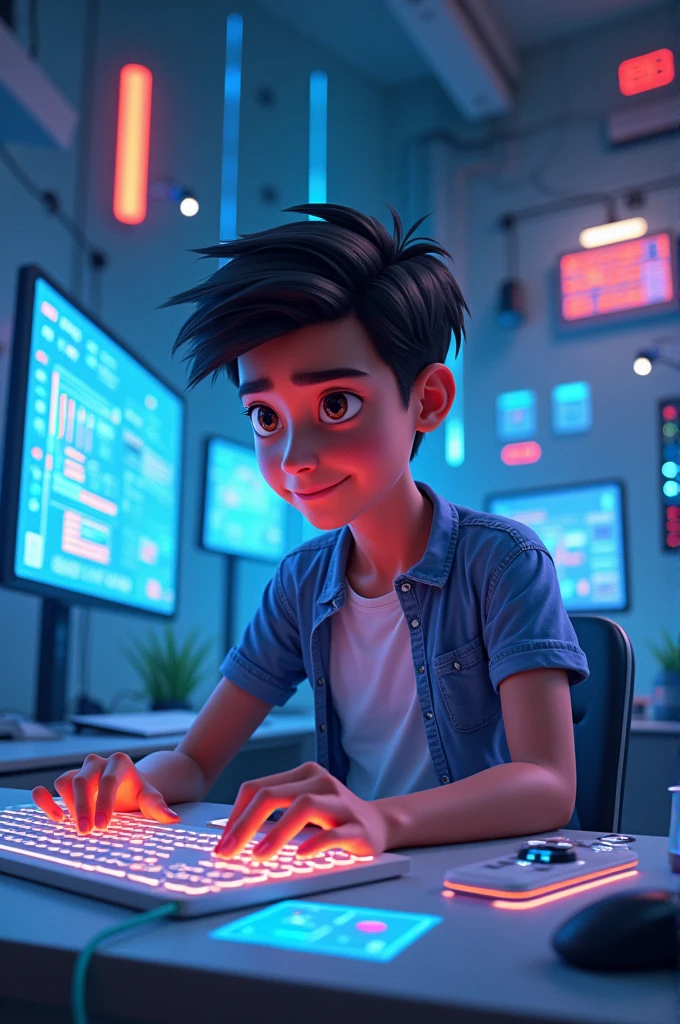Image of a person who is doing a lot of technological things like Pixar