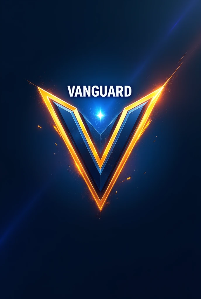 create an e-sports style logo with the letter V,  with small vanguard writing above, with white border but blue and gold logo
