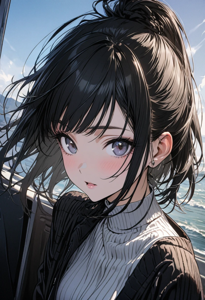 ultra detailed, 16k, master piece, 1 woman, young, 20years old, boyish, black hair, stylish, beautiful