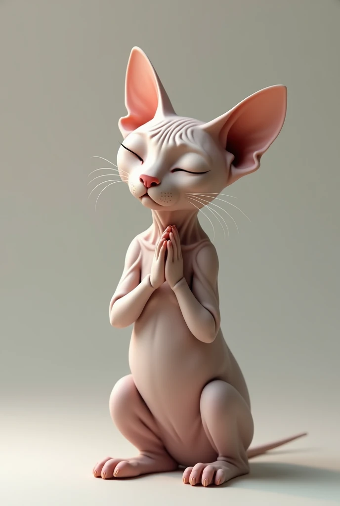 Sphynx cat clasps hands in prayer