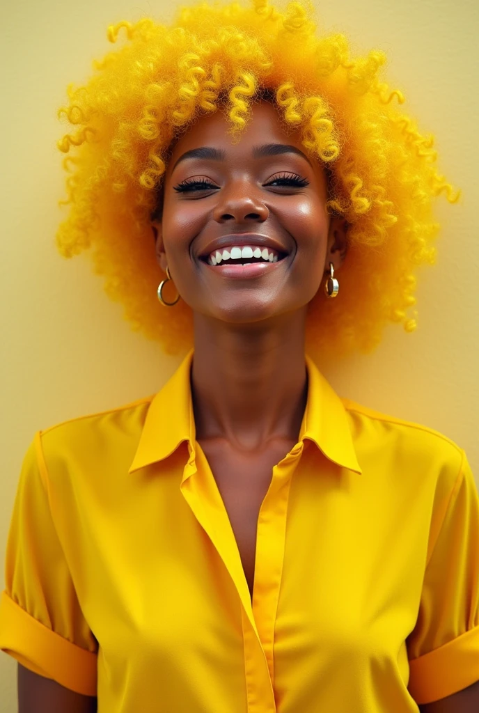 An extrovert, very short curly hair with yellow blouse