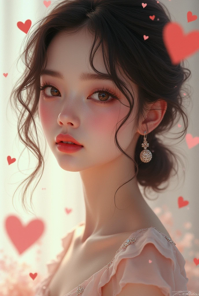 beautiful girl with hearts , beautiful, stunning ultra HD, fashion illustration