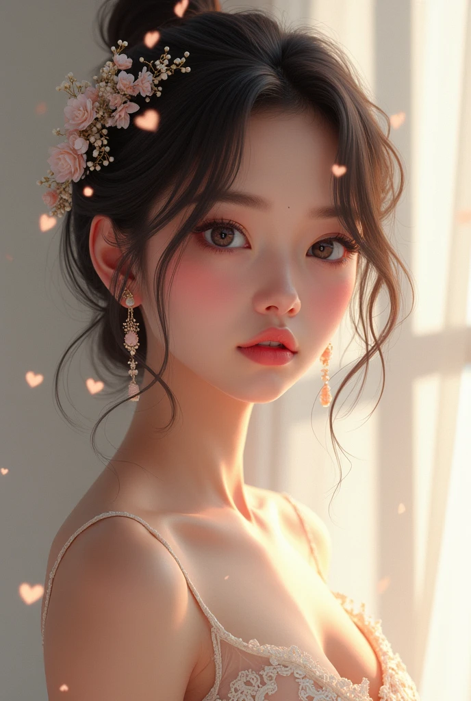 beautiful girl with hearts , beautiful, stunning ultra HD, fashion illustration