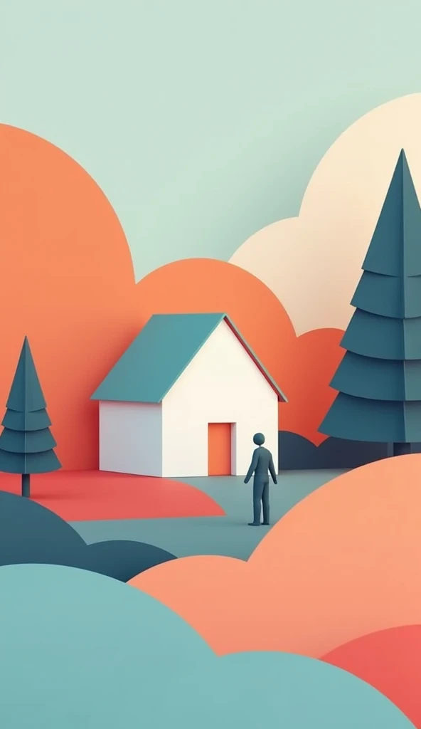 create beautiful minimalistic wallpapers for my smartphone with houses or trees or people, colorful yet not too saturated