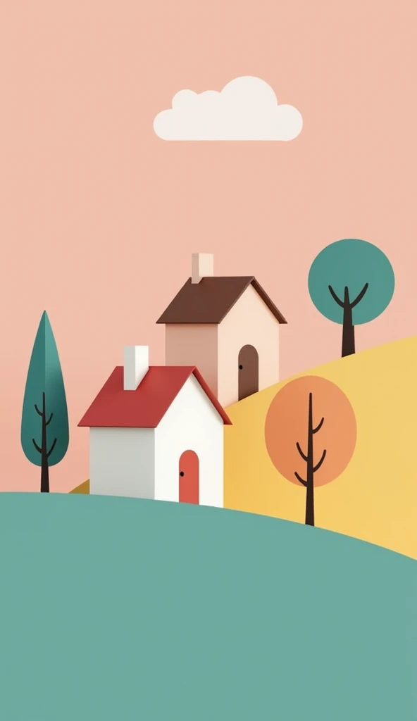 create beautiful minimalistic wallpapers for my smartphone with houses or trees or people, colorful yet not too saturated