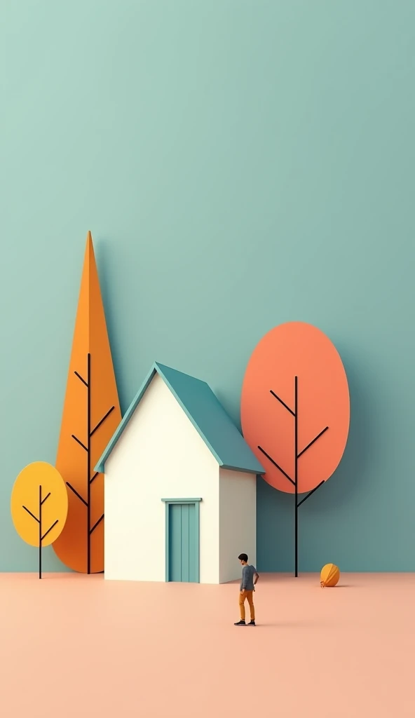 create beautiful minimalistic wallpapers for my smartphone with houses or trees or people, colorful yet not too saturated
