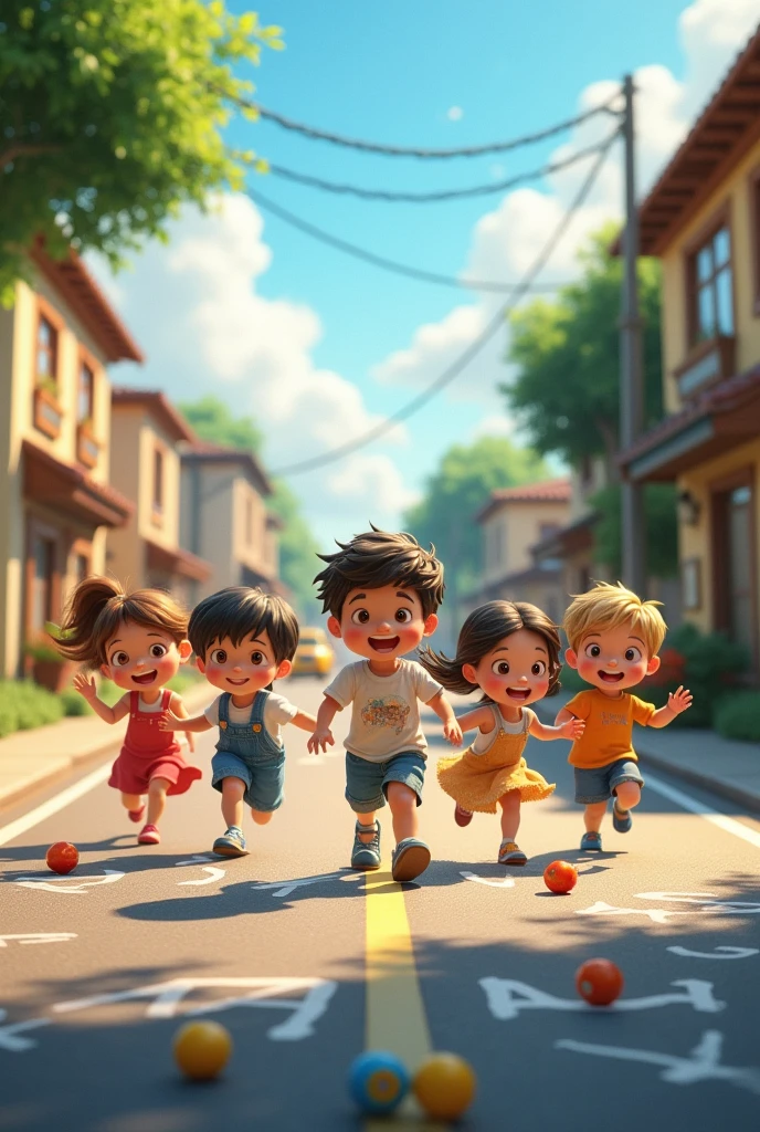 Give me a picture of children playing in the street