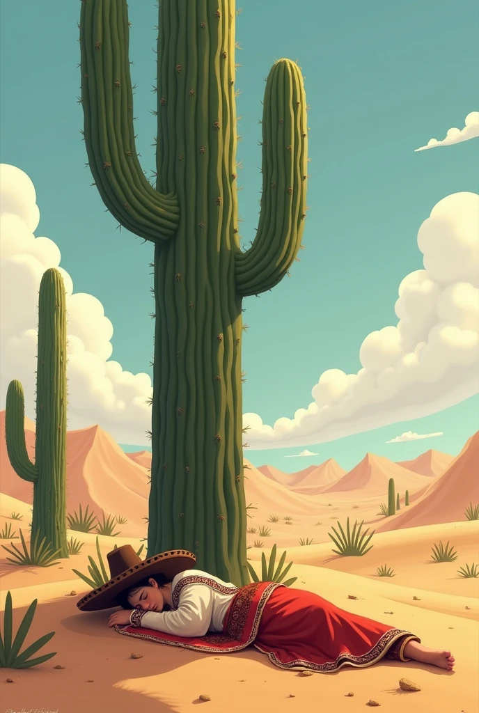 Mexican sleeping at the foot of a cactus
