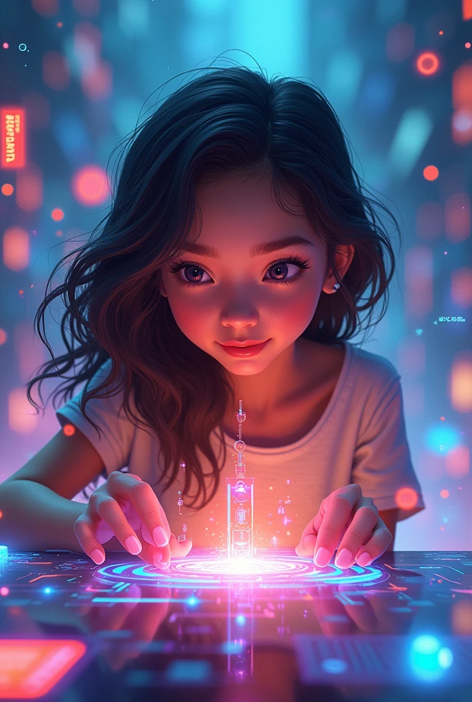 doll bartz without bangs in round glasses with brown hair, smoking and in front of her on the tarot card table. There is a dark atmosphere around. There is a pink night light on the table that makes the room pink