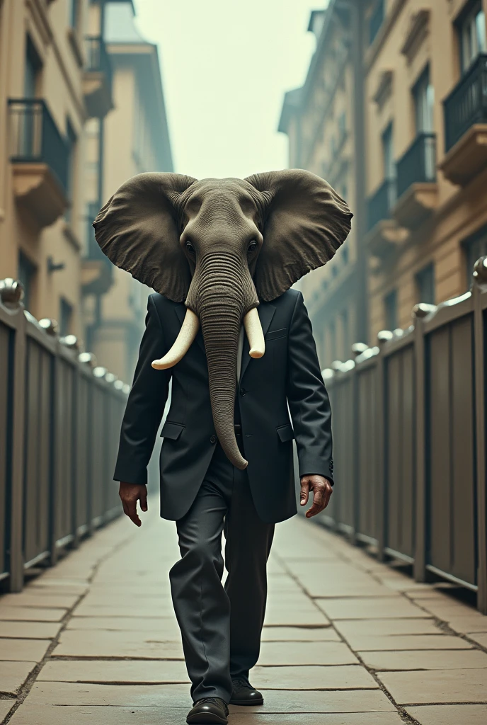 A man with head have elephant going for voting