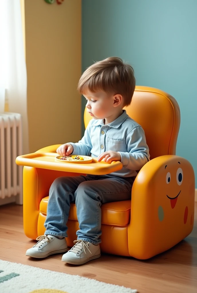 Create a chair with food tray for  boy 