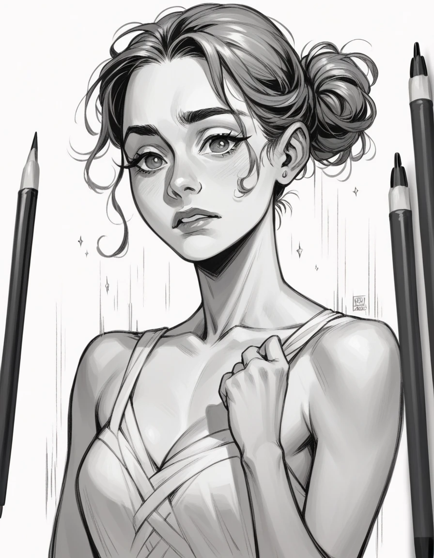 character concept design, line art,Ballet Girl accepting a wedding surprise question ,High-quality illustrations,meticuloso,pencil drawing,pen painting,
