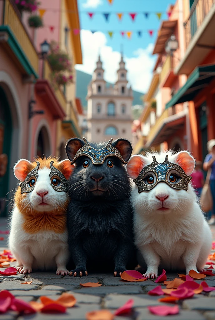 He acts as a graphic designer and creates images that present the carnival of blacks and whites with all its festive elements., like guinea pigs with masks, In the city center, including the Cocha Lagoon and the Las Lajas Sanctuary.