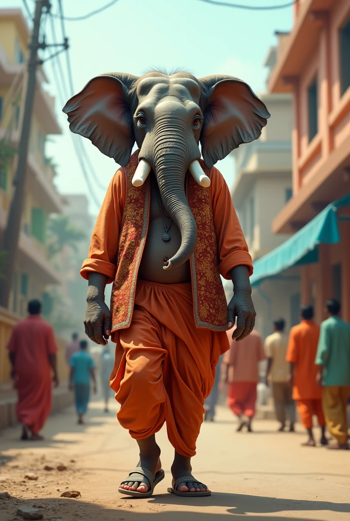 A man with head have elephant going for voting in india