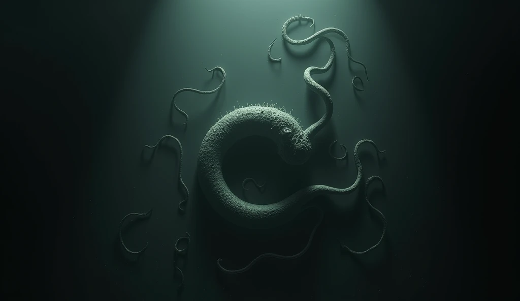 (extremadamente detallado, obra maestra, La mejor calidad), Estilo oscuro, intense illumination, rostro con arrugas, lengua larga, tentacle, deforme, monstruoso, interior de una piscina de agua verdosa, imagen submarina, alien con Colmillos finos, pico de pulpo amenazante. manchas de tinta. Rococo composition. Luz de caravaggio