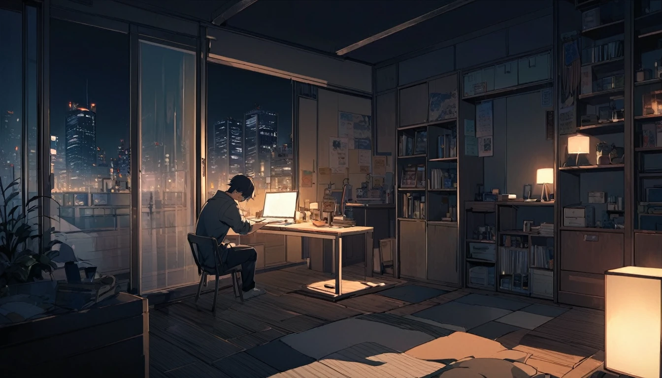 Tokyo, Room, Cool Boy, Ambience, Sad, Night, Lonely, Japanese Anime, All Body,