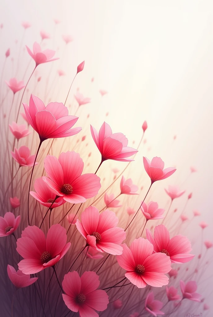 I want a painting with a white background with pink pastel tones , and those spinel flowers that come out in the field But more realistically the scarlet spinel flower mixes more colors and more flowers with some soft tone that pleases my eye