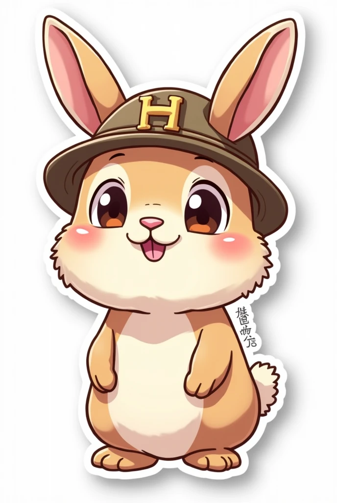 cute stickers, style cartoon, cute Super Deformed Character, white border, high quality, colorful, Detailed illustration of a cute little rabbit wearing a Hemin Kaminski hat, by yukisakura, awesome full color,