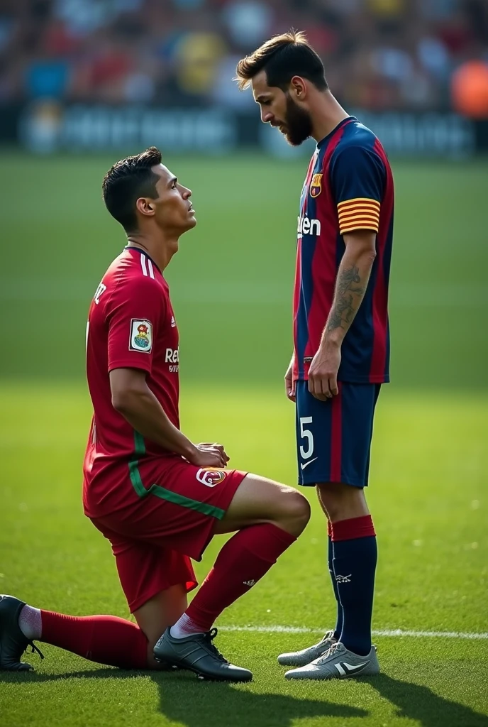 Ronaldo knee down infront of messi