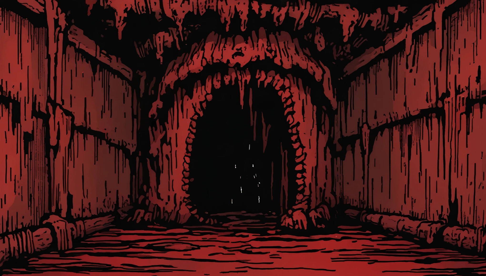 Dark Catacombs, red walls, walls in blood, horror, dark, Kitchen table, 