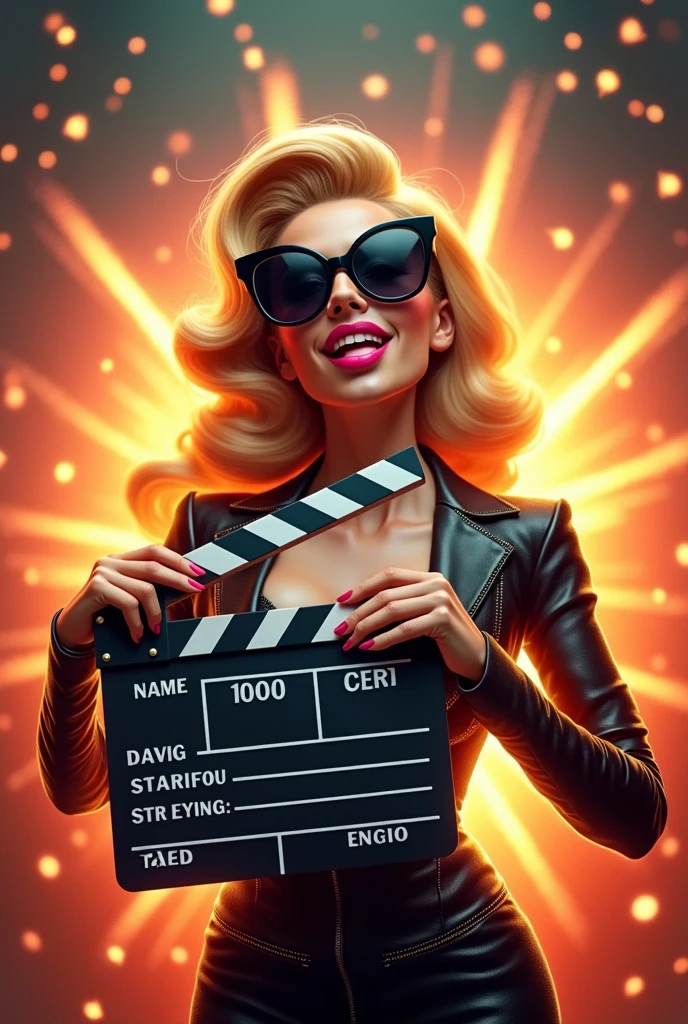 Imagine a vintage-style Hollywood star with exaggerated, oversized sunglasses, holding a clapperboard that’s upside down. The star could have a playful expression, maybe winking or sticking out their tongue, to convey the fun and humorous nature of your account. The background could be a vibrant, colorful explosion of confetti or stars, making the image pop and feel lively.