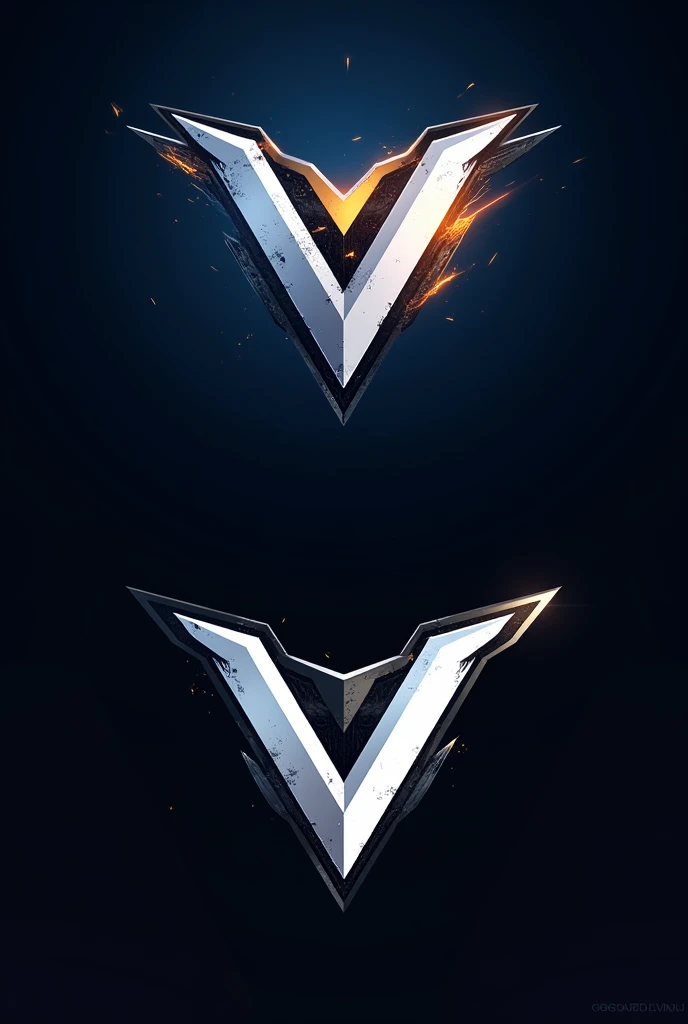 create two e-sports style logos with the letter V,  with small vanguard writing above. one blue with gold and another version of the same black and white

