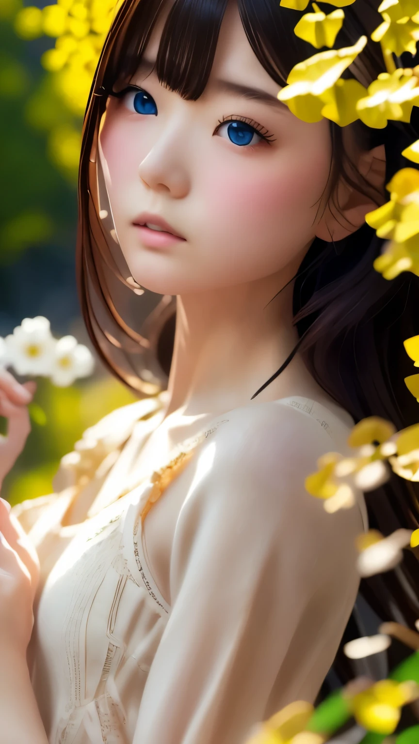 quality\(8k,Highly detailed CG unit wallpaper, masterpiece,High resolution,top-quality,top-quality real texture skin,Surreal,Increase the resolution,RAW Photos,highest quality,Very detailed,wallpaper\),break、Circle image、Walking through a ginkgo forest、Long Shot、The subject is small、Beautiful dark forest、Fade to black、Gradation、break、One Girl、look up、非常にDetailed face、Detailed face、Side Shot、Beautiful profile、look up、The almost black blue sky、Stars and clouds、Fresh perspectives、break、Overall dark、Cinema Lighting、Very sophisticated lighting、