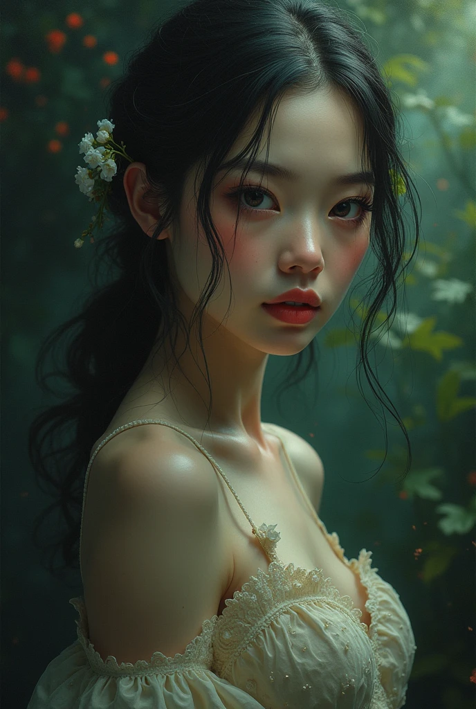 Sensual Surreal scene: An exceptional pretty female in sensual romantic horror droste effect painting. Surreal, Ethereal, romantic, horror, droste effect dreamlike, mysterious, Fantasy, (best quality, masterpiece, photorealistic), very aesthetic, perfect composition, intricate details, ultra-detailed, vivid colors.