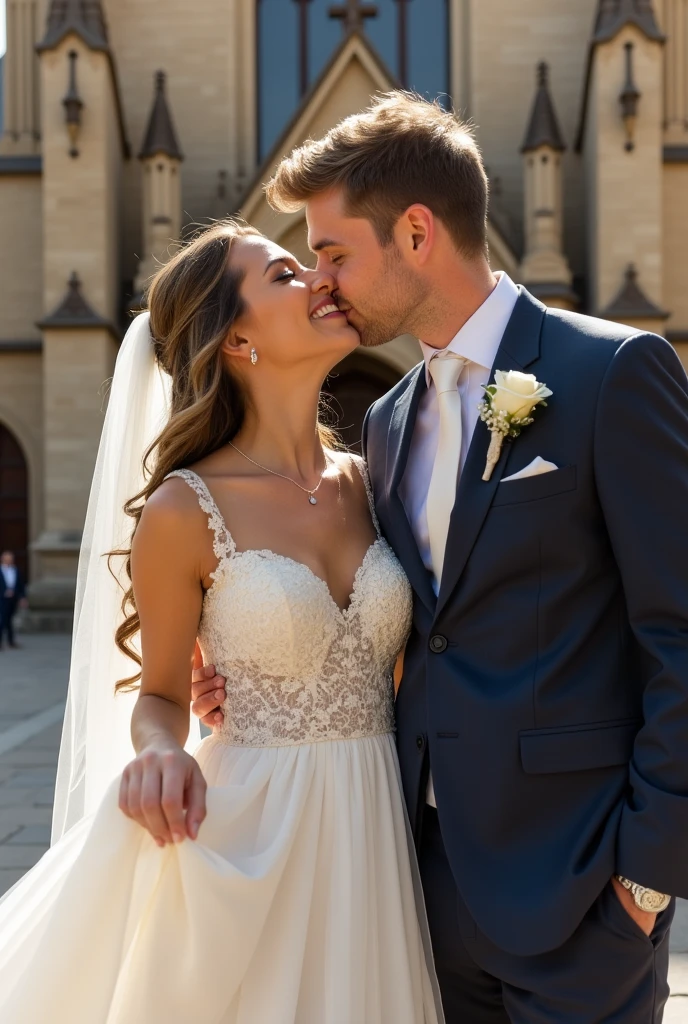 A leur sortie de l'eglise, tout souriant, il a pris sa main et la donna un baiser inoubliable ce jour de leur union festif