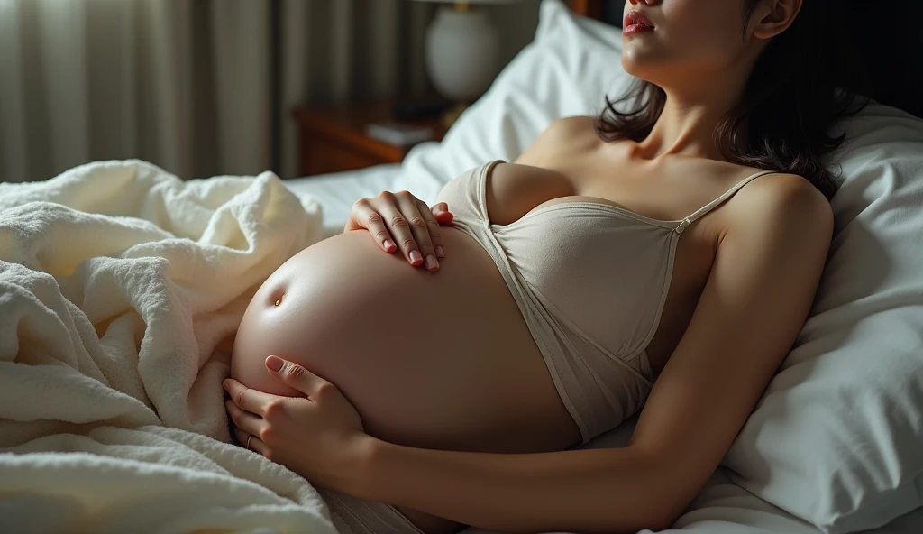 Her tall and round breasts float slightly under the gauze pajamas,full and firm,The nipple shrinks slightly due to contact with air。Her pregnant belly is the center of her body.,The snow-white belly bulged high,Round and smooth like a pearl,There are a few faint blue and red blood streaks on the bottom of the abdomen,As if telling the hardship of her upcoming birth。Her legs are slightly bent,Looks particularly weak and frail,As if waiting for the coming birth moment。
Rongjing's hands gently grasped the bed sheet,The body trembles slightly due to the pain,A painful expression on his face。She was short of breath,Every time she contracted, her body arched involuntarily.,From time to time, suppressed moans came out of his mouth。Her eyes were closed,Frowning,Appears to be extremely painful and nervous。
sudden,The pregnant belly twitched violently,The soft touch of the belly suddenly becomes hard,Rong Jing's face turned pale,I couldn't help but hold on to the quilt,Moaning:“好痛啊…”
“子宫sudden狠命绞紧,The trembling and severe pain of the uterine membrane no longer have a break,Rong Jing raised her head and screamed in pain,Push down from the belly with both hands。Her eyes were empty,Keep whispering:come out,快come out...It hurts so much...It's time to give birth...”
