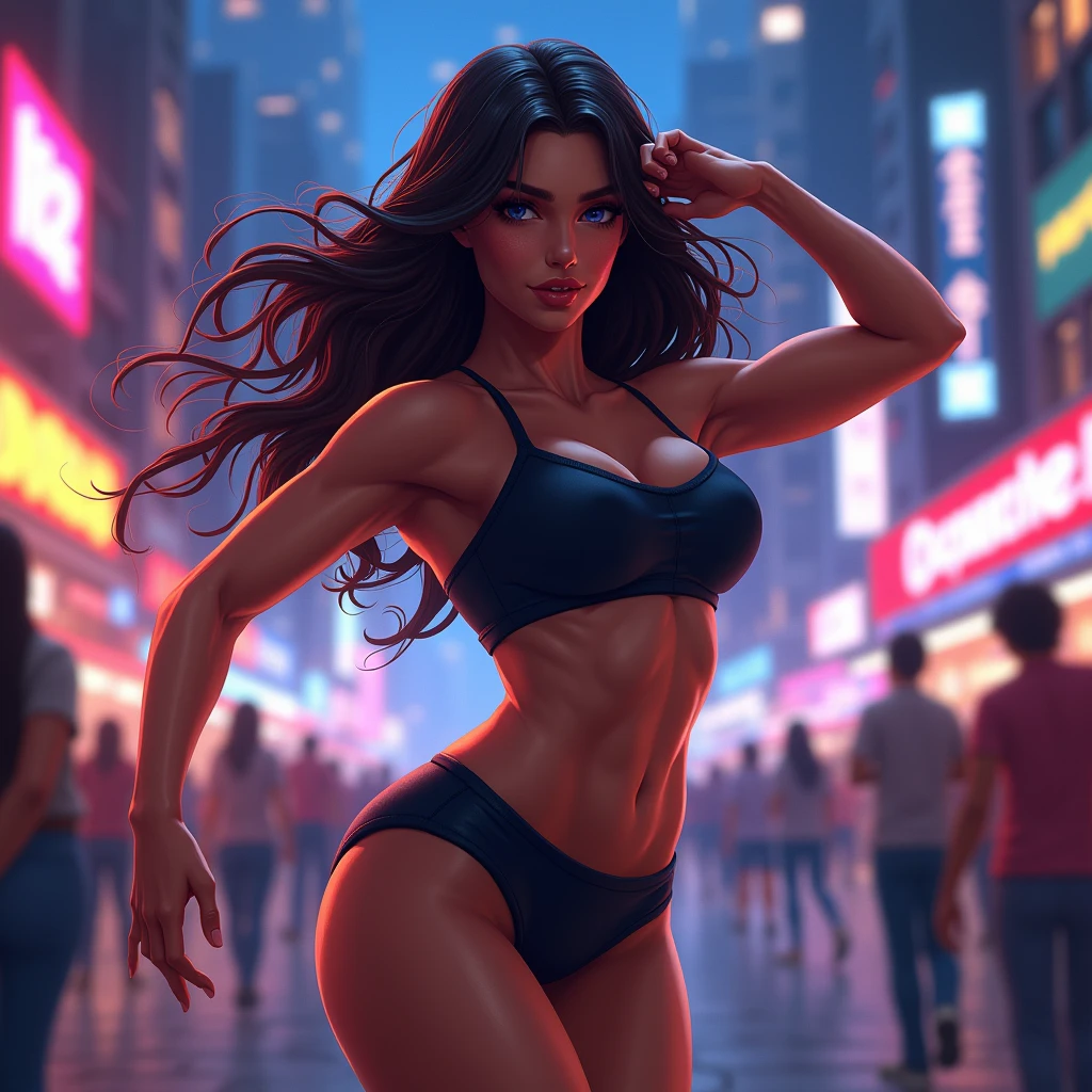 Album Artwork of an urban landscape featuring a night party in a rooftop with a girl in the center showing her ass.