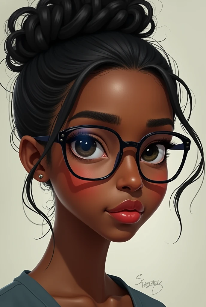 black  girl with a hair bun and nerd glasses headshot