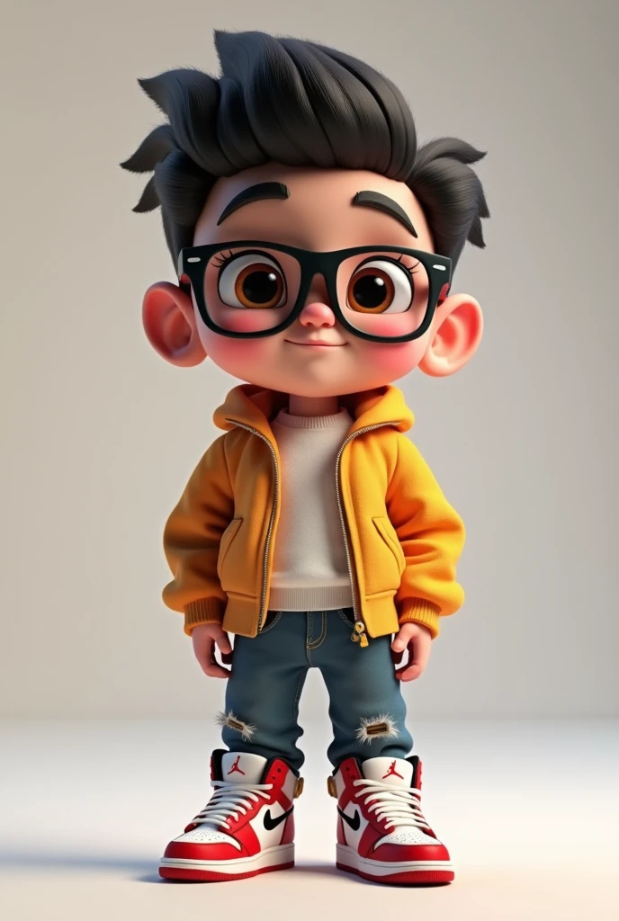Un adolecente In 3d animation with a white and black glass glassesJordan retro 4 With an American cut