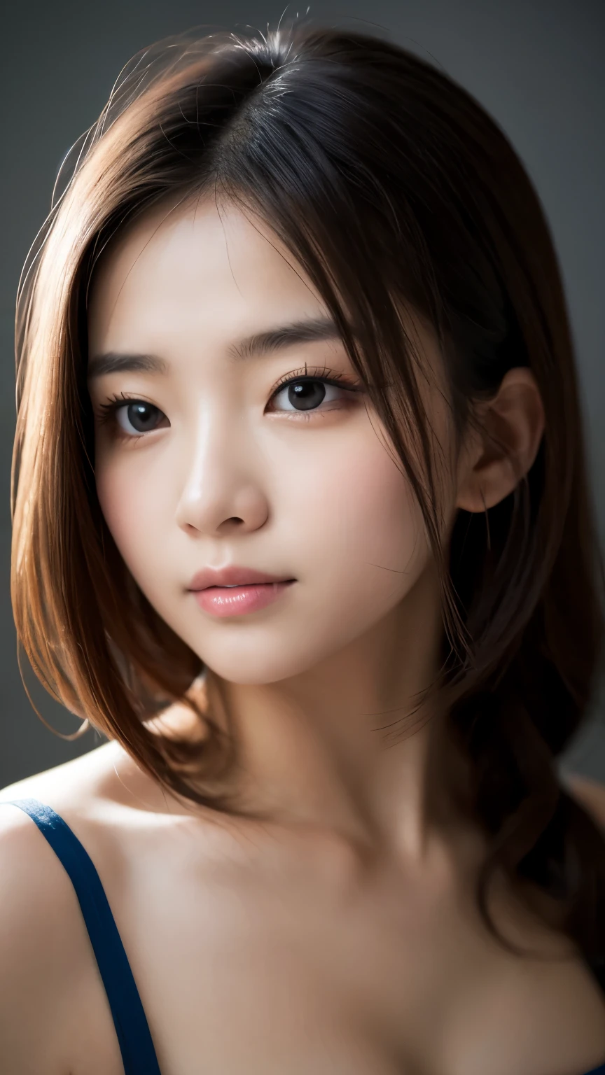 Portraiture、masterpiece:1.3、One person'S、Baby Face、Natural look、very cute、Brown Hair、Short Bob、Small red earrings、Fuller lips、No makeup、White T-shirt、Focus on the face、最high quality、High resolution、Very detailed、high quality、detailed explanation、8k、(((Blurred Background、White wall、White Background、White world、Flower illustration、Flower illustrationの壁、壁にFlower illustration、Flower illustrationが描いてある壁、Photo studio:1.5、Cinema Lighting、Professional Photographer)))