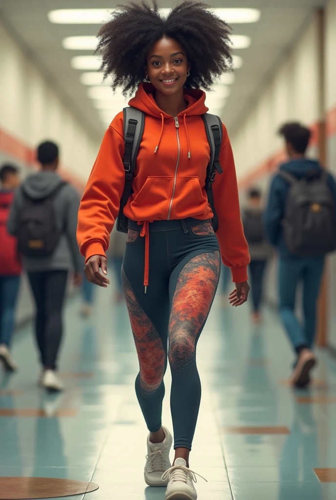 african american high school girl wearing leggings showing butt off at school