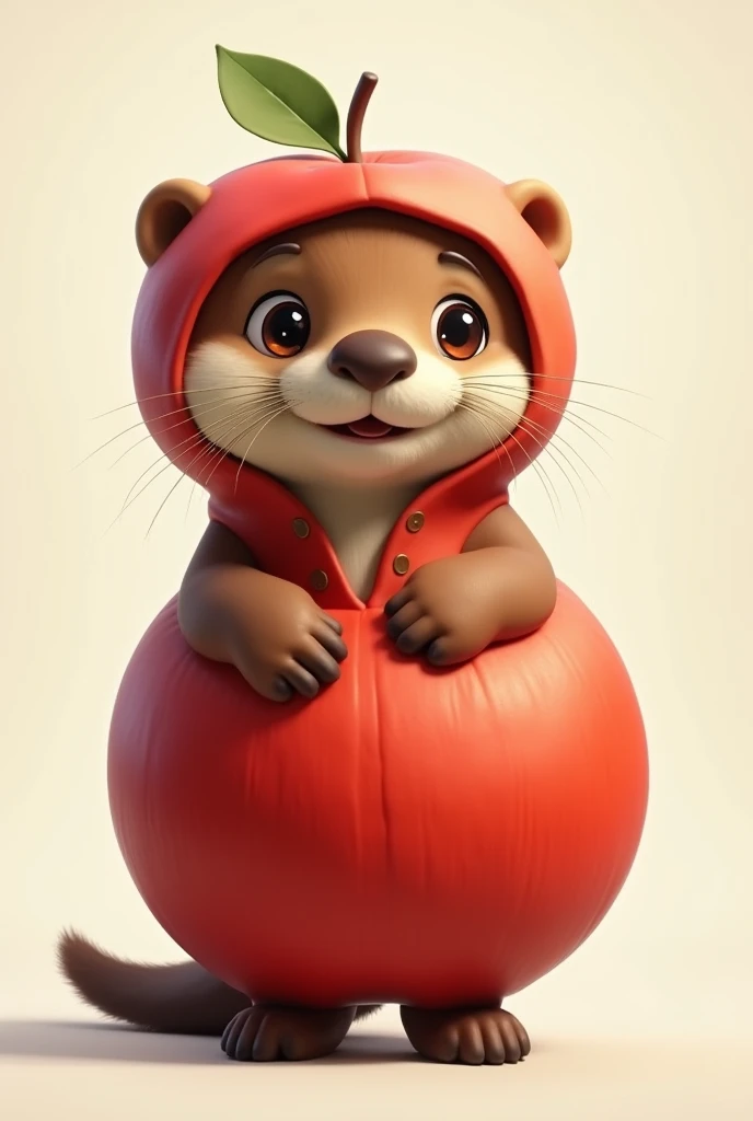 Otter with a mascot dressed as an apple