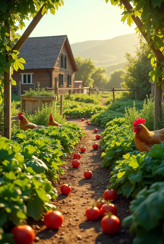 Draw a picture of a vegetable garden related to making fried chicken with sticky rice.