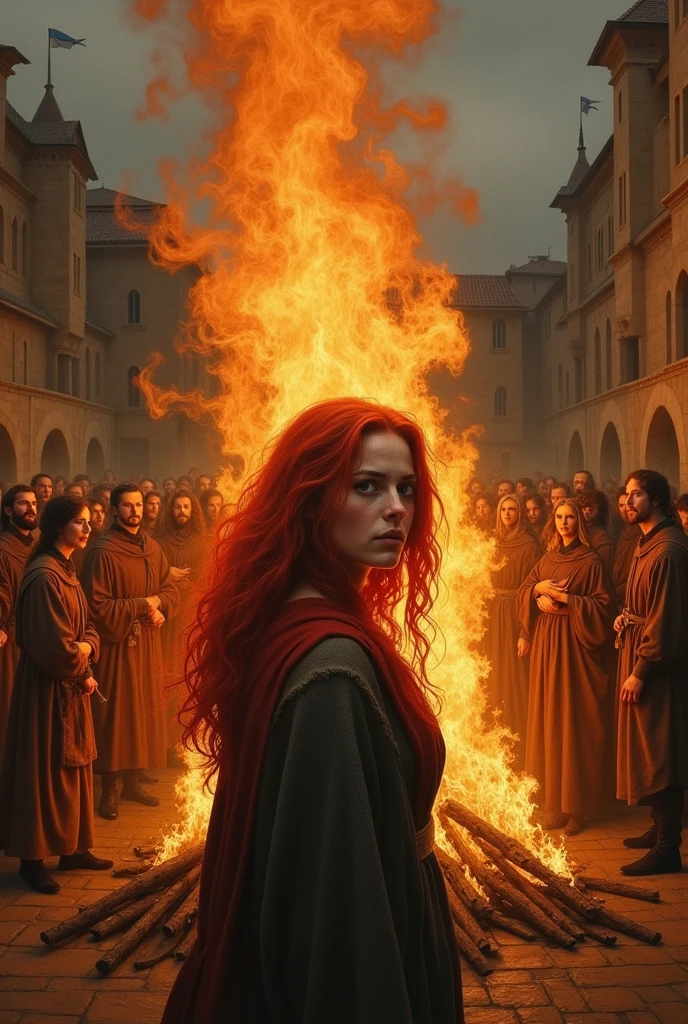 red-haired woman in medieval times who was burned alive in a public square
