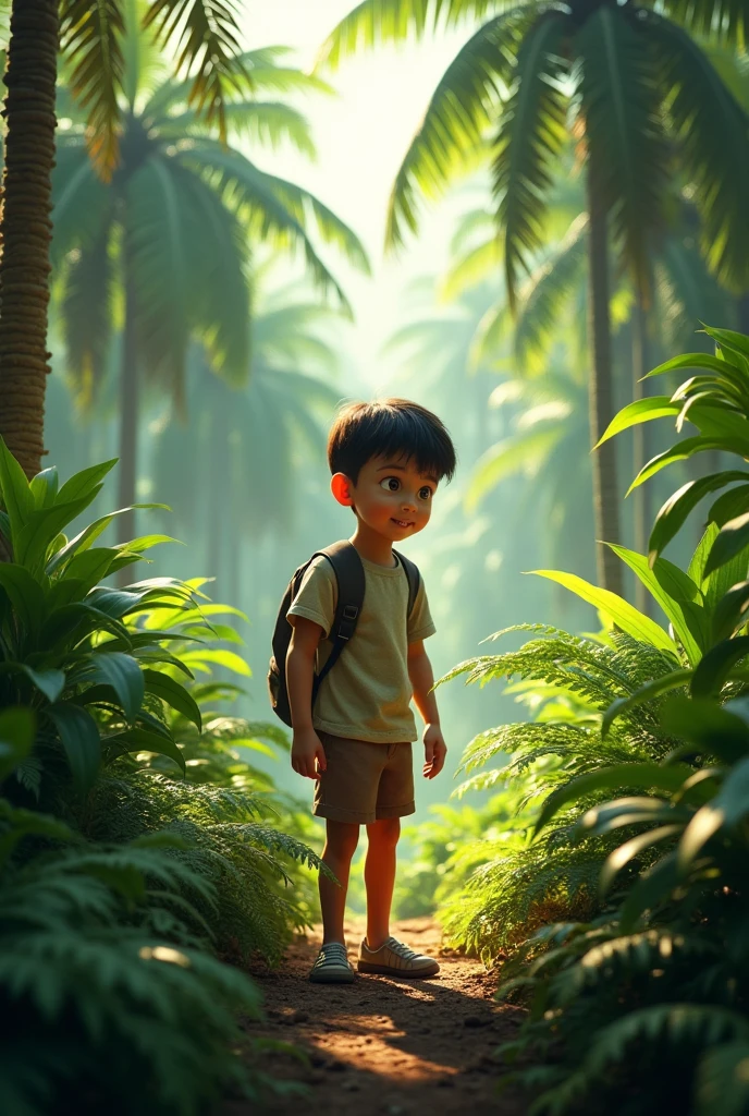 (photorealism:1.2), boy on the palm forest