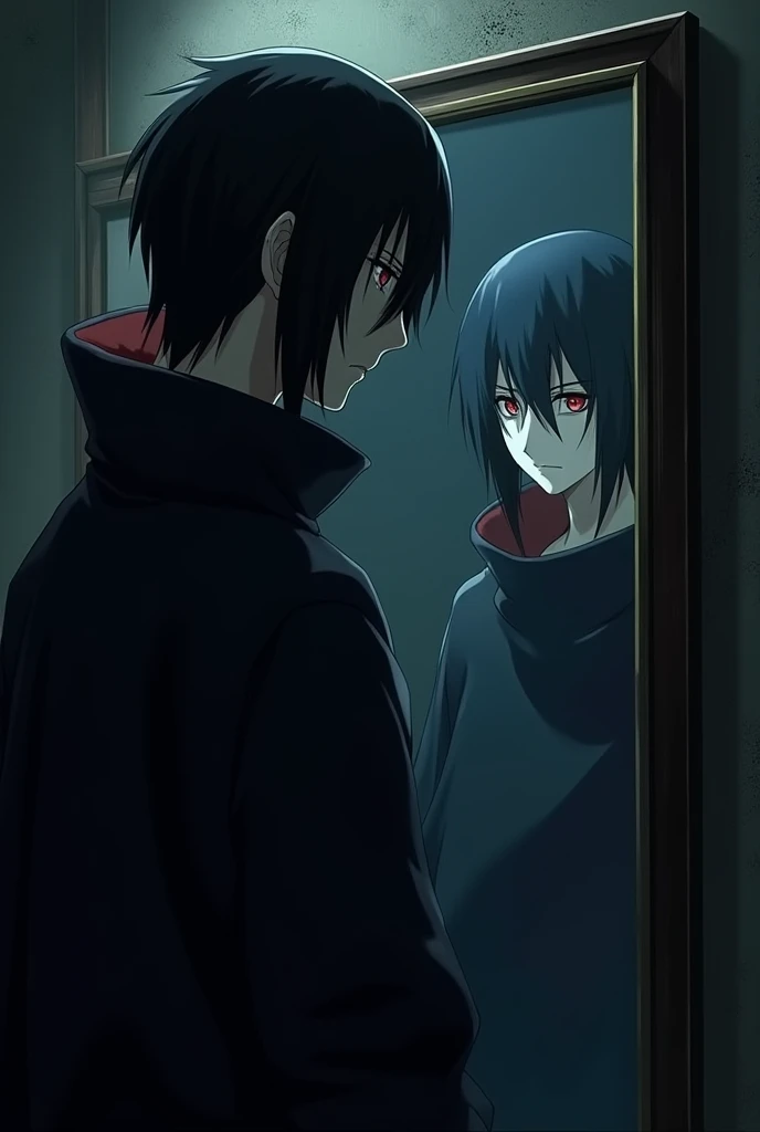 itachi uchiha, taking a picture in the mirror, realidade 4k 