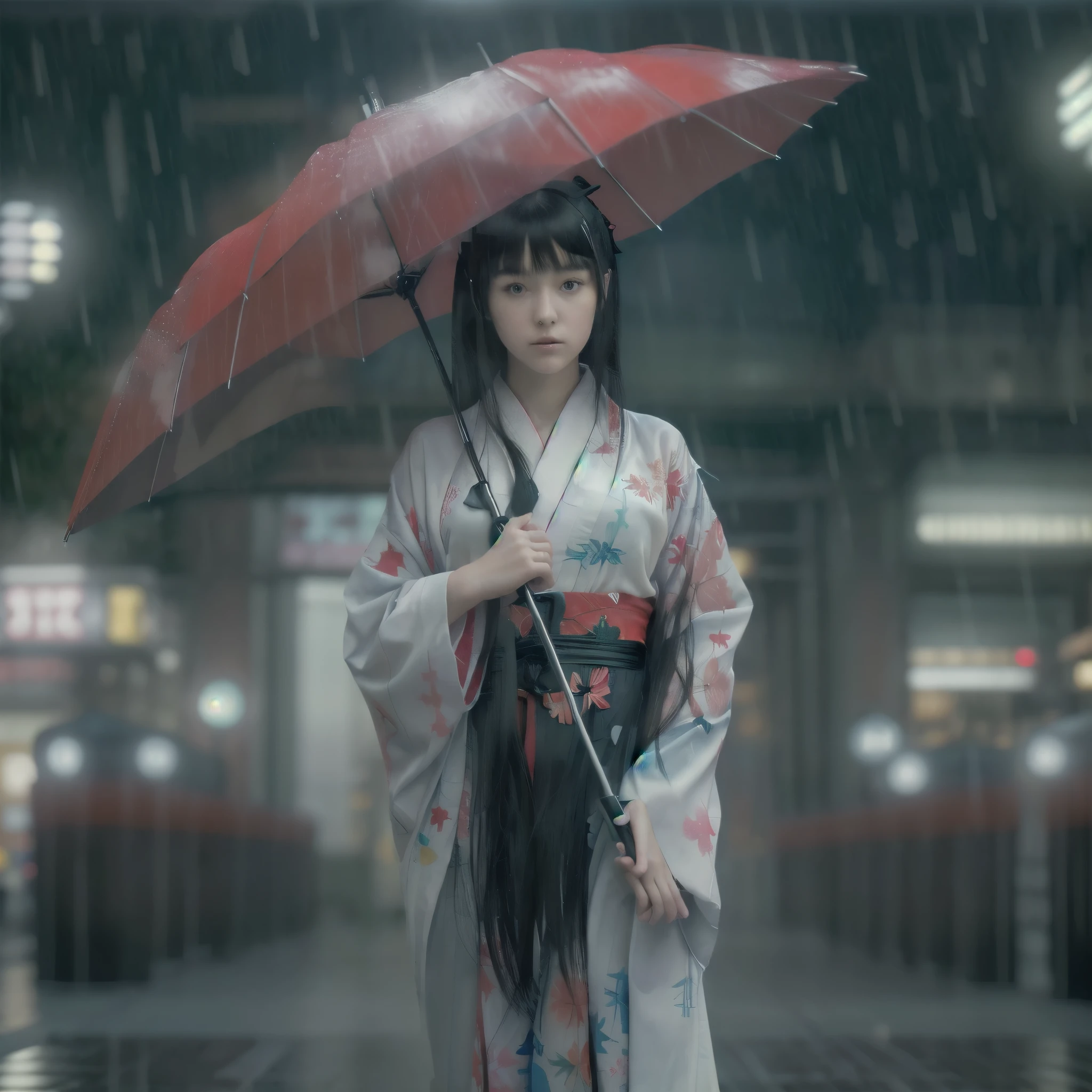 A girl tall, famous idol girl masterpieces pedigree japanese (hyperdetailed)(hyperrealistics), face oval slim more japaneses beautiful cute(full HD)(detailed)(realistics), skin white aura, trick eyebrows, eyes sky blue lignting, hair long straight black, (detailed),(realistic), red miko kimono, (detailed),(realistics)
A photo a girl masterpiece hafe body,standing with an umbrella black, indifferrene, peaceful, look at the exit, Cloudy dark light rain, lighting shining, On background standing with an RED umbrella at the sation exit stairs tokyo station, japan (cinemstic darksoul society style),(8K),(imax imagine),(real engine),(high quality),(full HD),(detailed),(realistics,masterpiece:1.3),(8K),(detailed),(realistics),