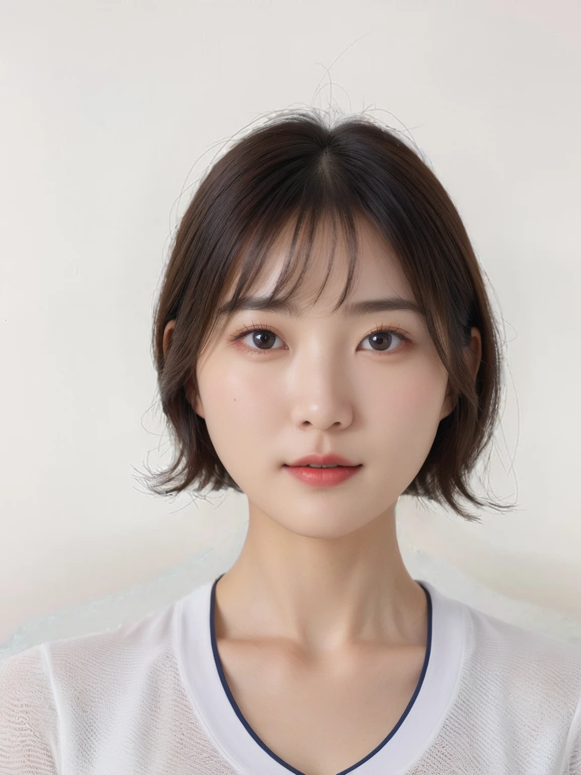 Best Quality, 8k, Masterpiece, (Portrait: 1.3), (photo realistic:1.4), (hyper realistic:1.4), Sharp Focus, looking at viewer, (smoother lighting:1.1), (increase cinematic lighting quality:0.9), realistic lighting, backlighting, light on face, ray trace, (brightening light:1.2), (Increase quality:1.4), sharp detail, (best quality real texture skin:1.4), finely detailed eyes, black_eyes, finely detailed face, 2 Korean woman, (white formal_shirt:1.4), (Create an image maintaining the original base model hairstyle:1.5)